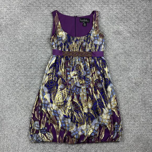 Nicole Miller Collection Dress Womens 2 Purple Gold Silk Y2K Cocktail Bubble - Picture 1 of 7